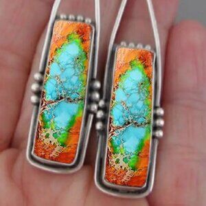 NWOT Unique & colorful Bohemian Faux Turquoise Earrings with silver beads